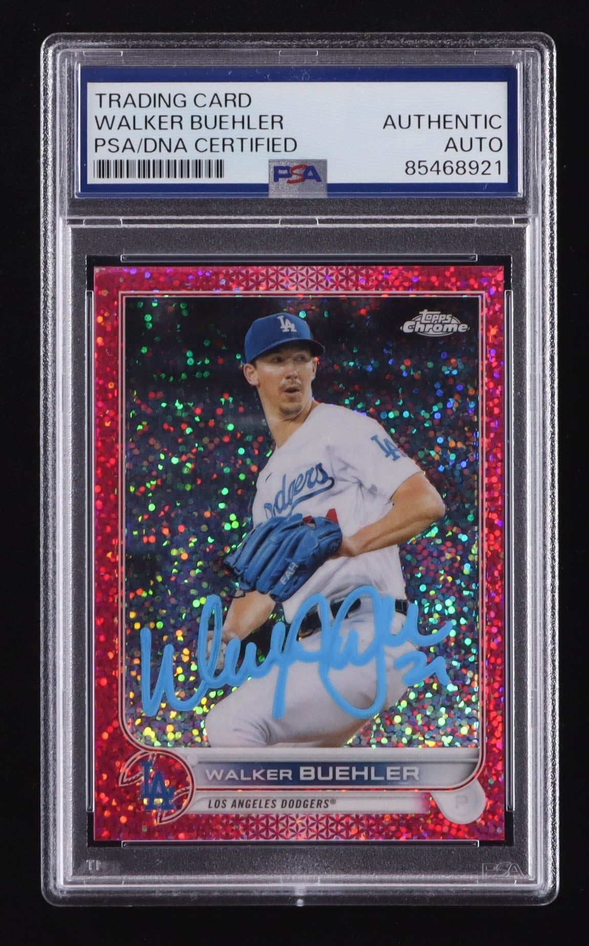 Walker Buehler Signed 2022 Topps Chrome Magenta Speckle #123 #88/350 (PSA)