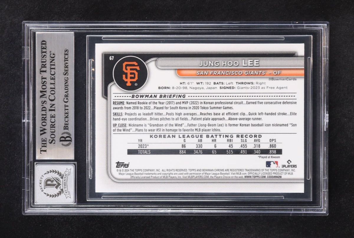 Jung Hoo Lee Signed 2024 Bowman Chrome Mega Box #67 RC (BGS | Auto 10)