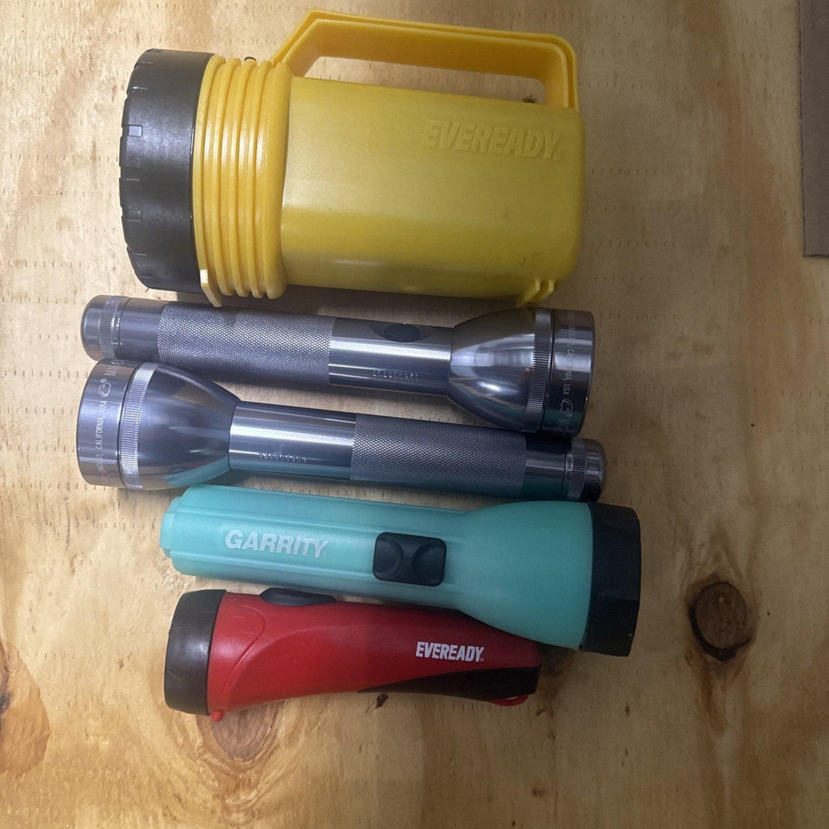 Vintage Flashlights & Lantern, Set of 5 (Eveready, Garrity, Maglite Style)