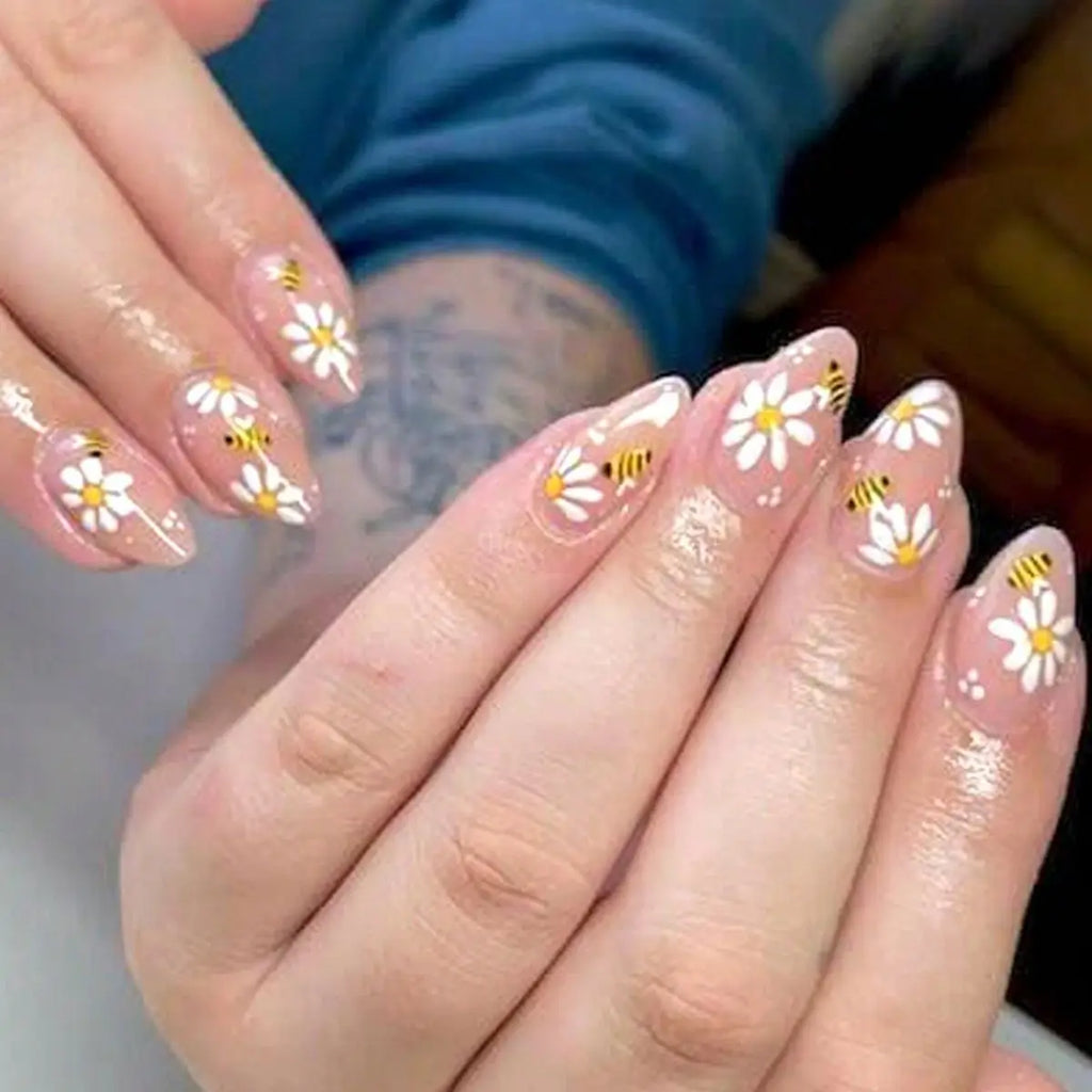 3/6 Sheets Daisy Bee Nail Stickers 5D Embossed Flower Nail Art Decals, Self-Adhesive Nail Wraps DIY Manicure Tips Decoration