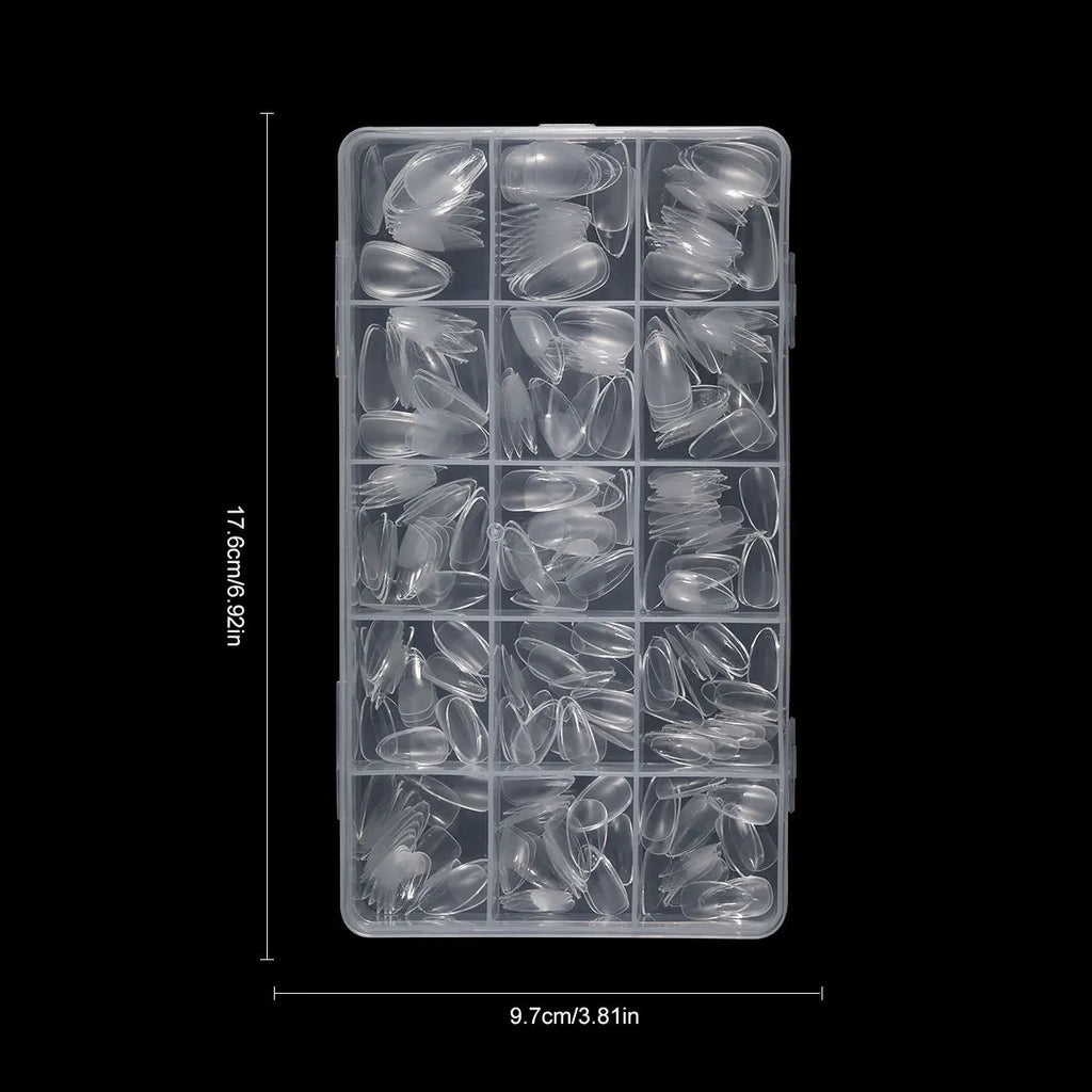 330pcs Small Almond Clear Acrylic Nail Tips – Thin Semi‑Matte Full Cover False Nails, No Buffing Needed, Seamless Extension for