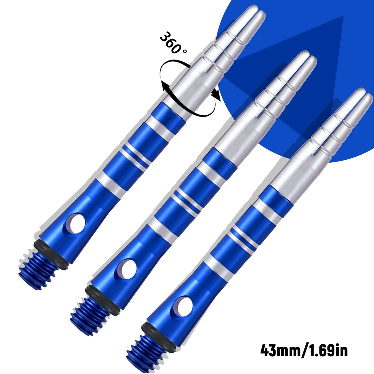 Huanqu 3-Piece Set 43mm Rotatable Aluminum Dart Shafts - 360 °   Rotating Design, Multiple Color Options (Red/Blue/Black) for Precise Throwing, Durable Lightweight Construction, Holiday Gift for Halloween and Christmas.