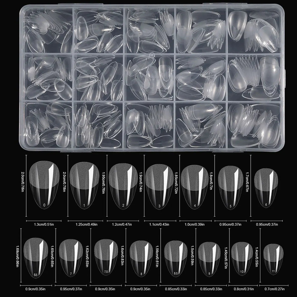 330pcs Small Almond Clear Acrylic Nail Tips – Thin Semi‑Matte Full Cover False Nails, No Buffing Needed, Seamless Extension for