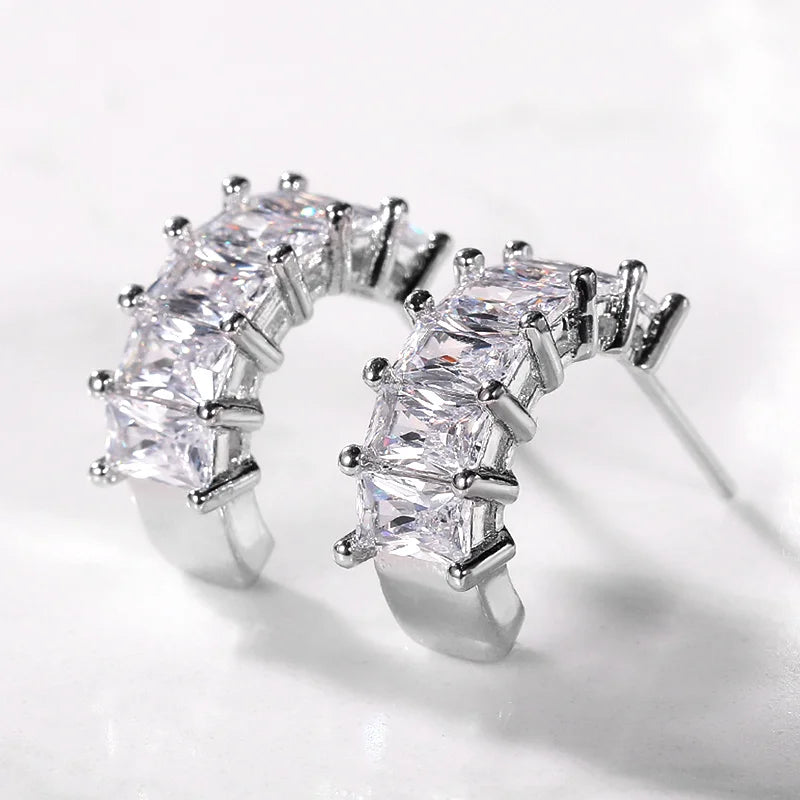 Huitan 2021 Trendy Stud Earrings for Women Brilliant Rectangle Cubic Zirconia Korean Fashion Jewelry High Quality Drop Shipping