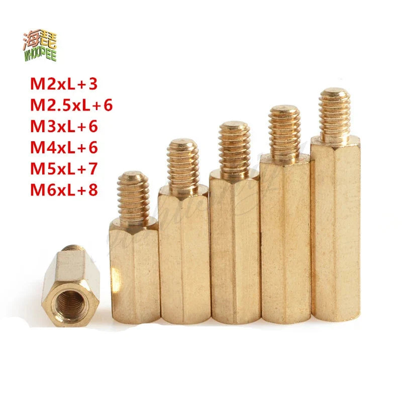 50PCS 20pcs 10pcs 5pcs 2pcs Male to Female Brass Spacer M2 m2.5 M3 M4 M5 M6 Long Hexagonal Brass PCB Standoffs Spacers