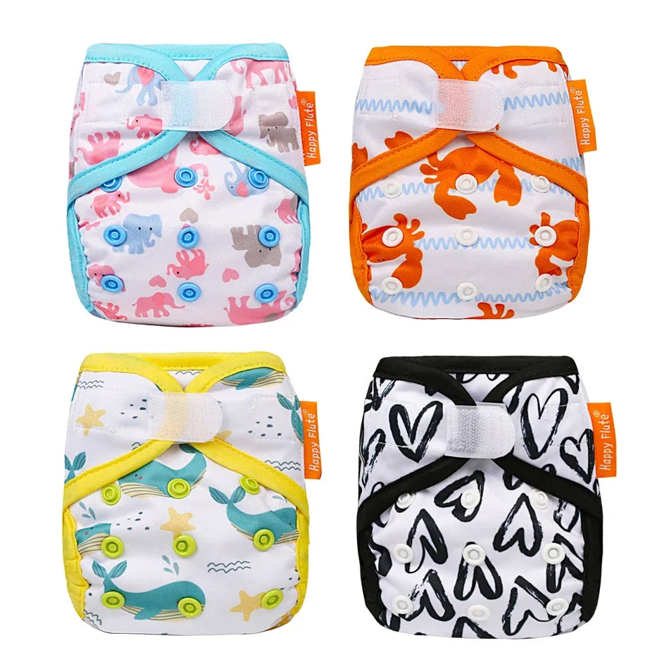 HappyFlute Newborn Tiny Diaper Cover Washable Baby Cover Cartoon Animal Adjustable Nappy Reusable Cloth Diapers Available