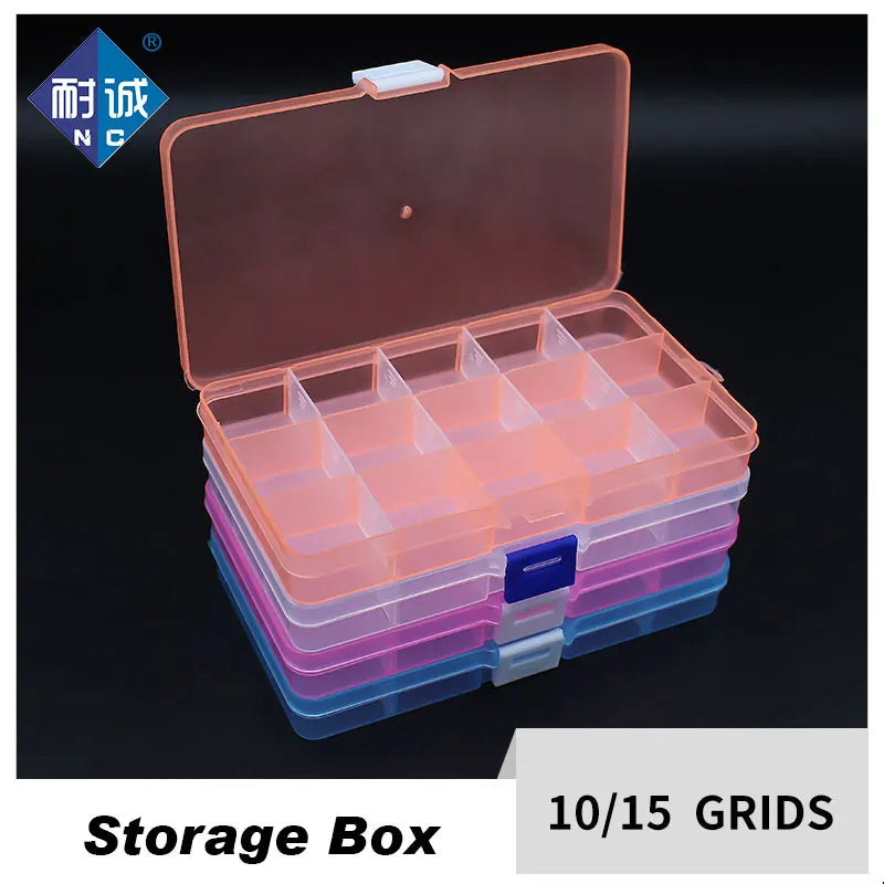 10/15 Grids Plastic Box Adjustable Jewelry Box Beads Pills Nail Art Storage Box Organizer for Office Housekeeping Organization