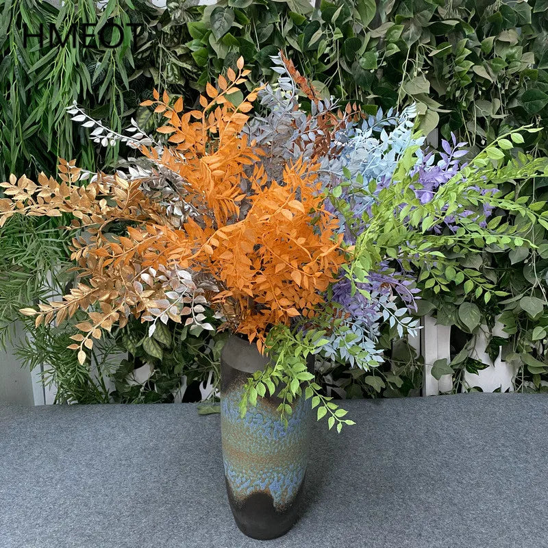 Large 100cm Plastic Golden Sandalwood Leaf Artificial Plants Potted Eucalyptus Wedding Garden Home Decor Green Grass Photo Props