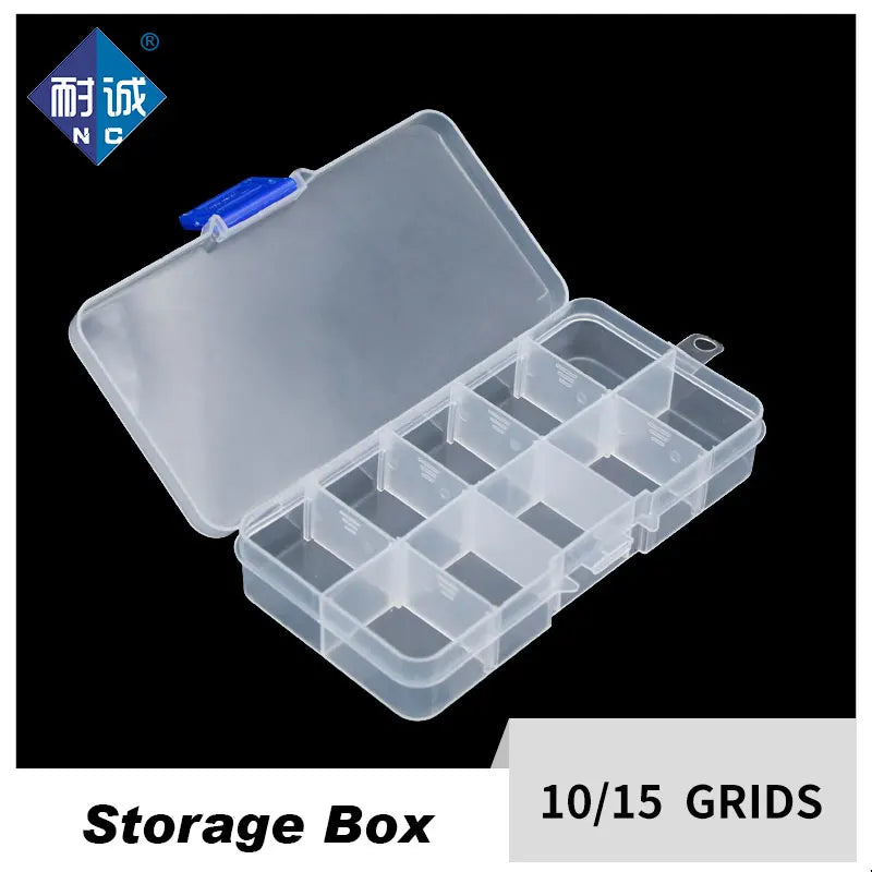 10/15 Grids Plastic Box Adjustable Jewelry Box Beads Pills Nail Art Storage Box Organizer for Office Housekeeping Organization