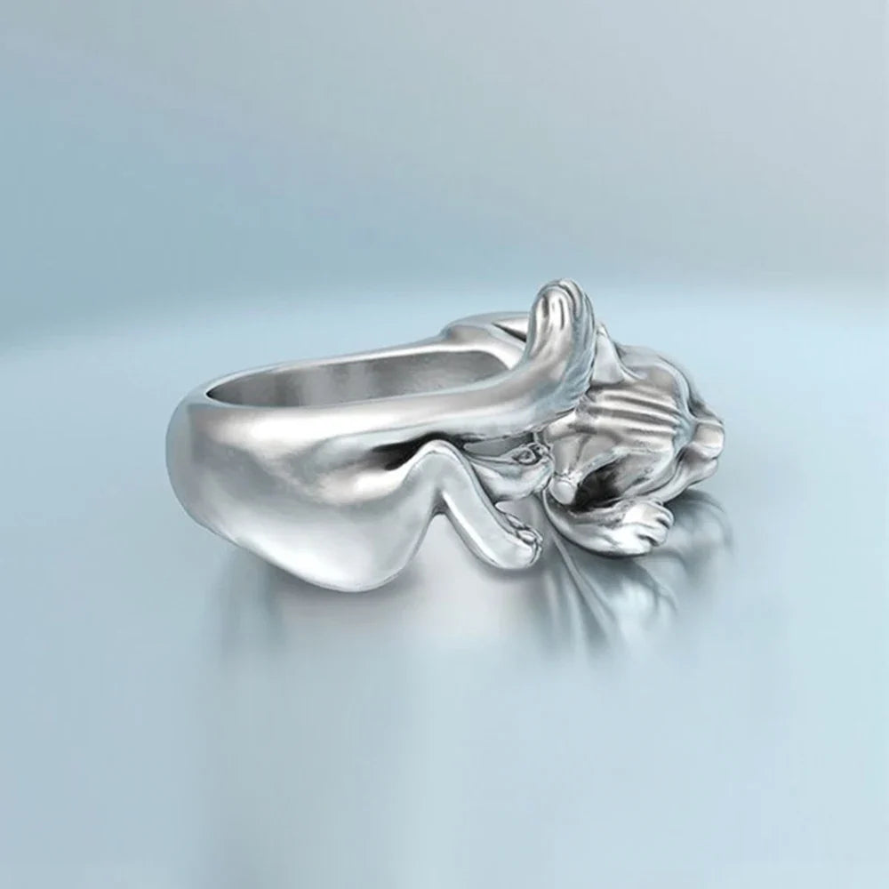 Huitan Cute Fortune Cat Shape Women Opening Rings Silver Color Dance Party Finger Ring Delicate Lady Gift New Fashion Jewelry