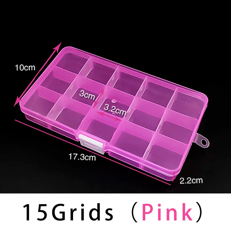 10/15 Grids Plastic Box Adjustable Jewelry Box Beads Pills Nail Art Storage Box Organizer for Office Housekeeping Organization