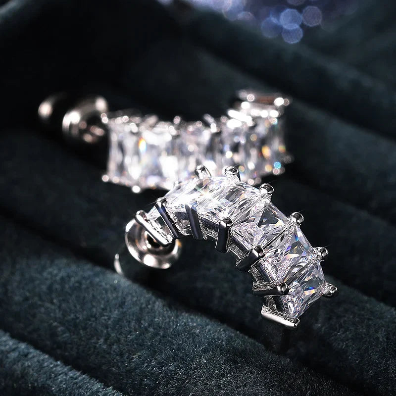 Huitan 2021 Trendy Stud Earrings for Women Brilliant Rectangle Cubic Zirconia Korean Fashion Jewelry High Quality Drop Shipping