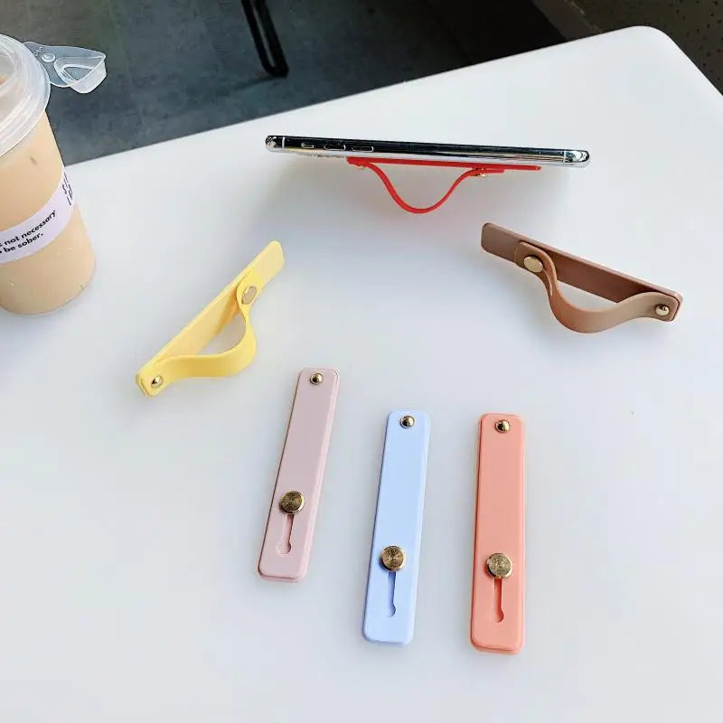 Candy Color Finger Ring Holder Silicon Phone Hand Band Holder For iPhone Wristband Strap Push Pull Grip Stand Bracket Wholesale