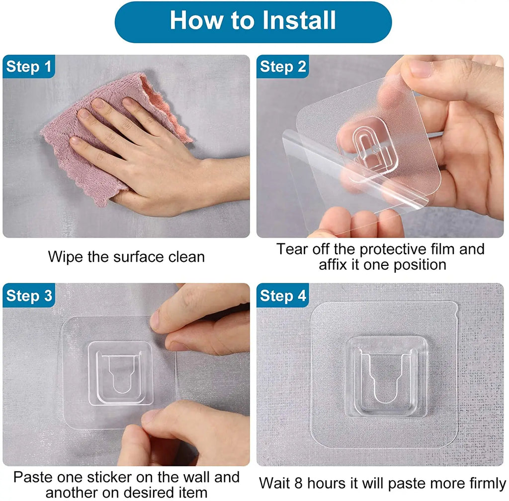 10PCS Cable Organizer Clips Double-Sided Adhesive Wall Hooks Hanger Strong Transparent Suction Cup Wall Holder For Kitchen
