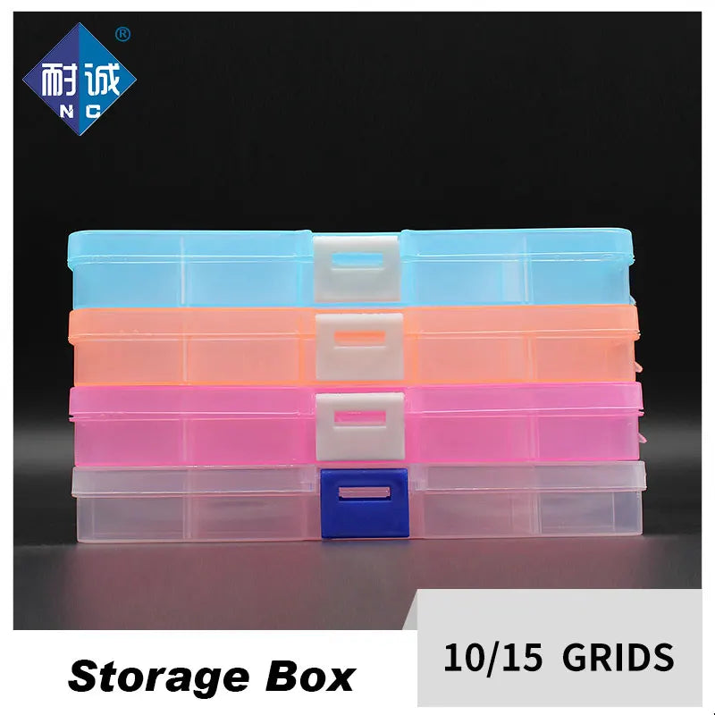 10/15 Grids Plastic Box Adjustable Jewelry Box Beads Pills Nail Art Storage Box Organizer for Office Housekeeping Organization
