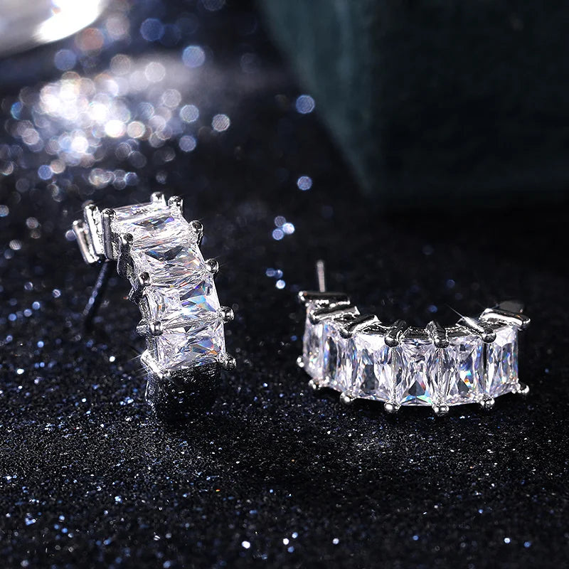Huitan 2021 Trendy Stud Earrings for Women Brilliant Rectangle Cubic Zirconia Korean Fashion Jewelry High Quality Drop Shipping