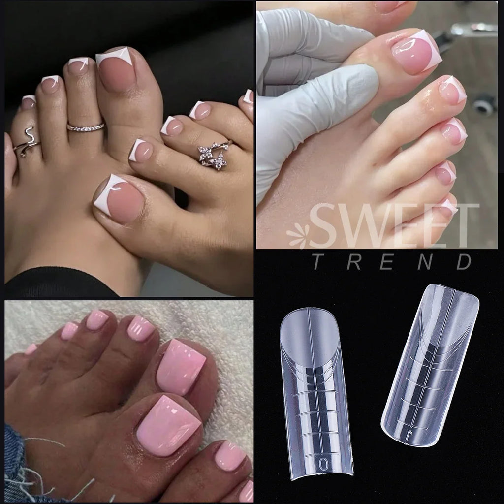 120pcs Toenail Extension Mold Kit Reusable Acrylic Gel Extension Forms Dual Forms Reusable DIY Full Cover Fake Pedicure Supplies