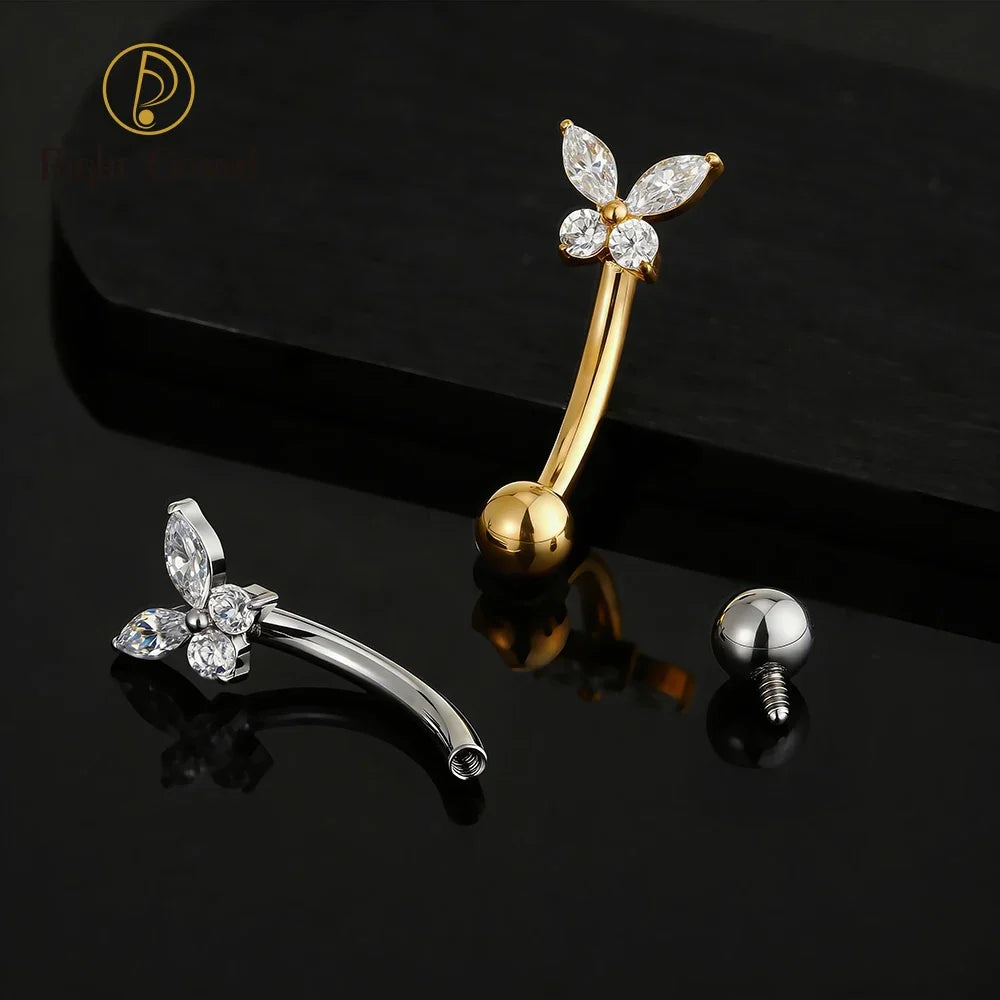 Right Grand ASTM F136 Titanium Tiny Butterfly CZ Curved Barbell Rook Earring 16G Eyebrow Ashley Vertical Labret Piercing Jewelry