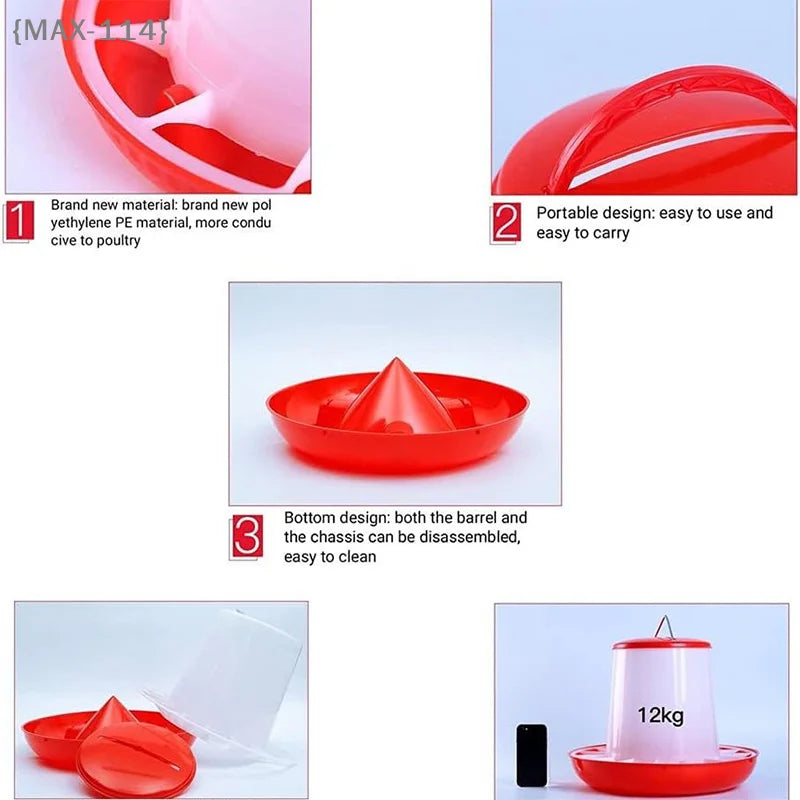 【MAX-114】1-10kg Automatic Chicken Feeder Bucket - Rooster Hen Feeding Device for Farm Animal Poultry Quail Pigeon Supplies【WX】