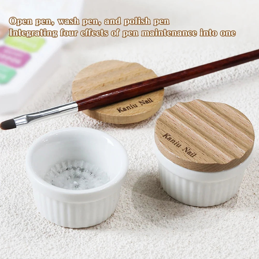 KANIU Smooth Elegant Ceramic Brush Cleaner With Built-In Stiff-Bristle Brush A Portable Nail Care Cup Designed For In Nail Salon