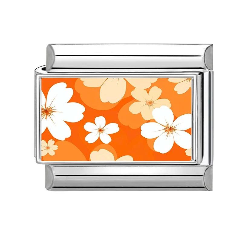 Fashion Colored Color Charms Flowers Lycoris Radiata Italian Link Fit 9mm Stainless Steel Bracelet Jewelry Making DIY Gift