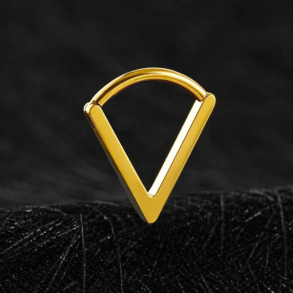 Right Grand ASTM F136 Titanium Triangle Huggie Hoop Earring 16G Simple Geometric V-Shaped Septum Nose Clicker Ring