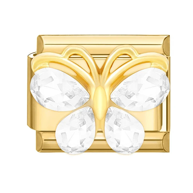 Fashion Dreamy Luxury Gold Color Series Red Heart Bows Zircon  Italian Charms Fit 9mm Stainless Steel Women Bracelet DIY Jewelry