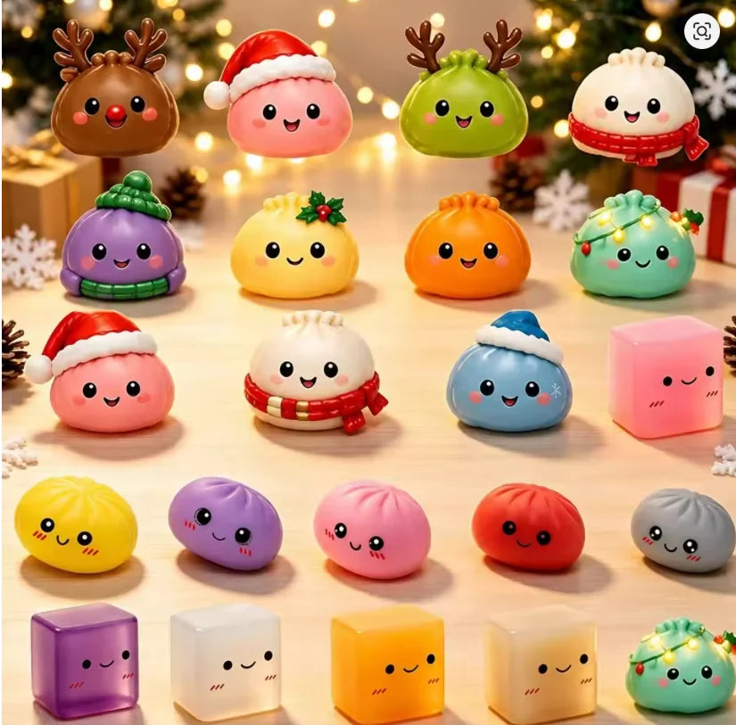 2026 Christmas Dumpling Squishy Advent Calendar 24Day Countdown Surprise Box Squishies Ball Slow Rebound Squeeze Sensory Gift