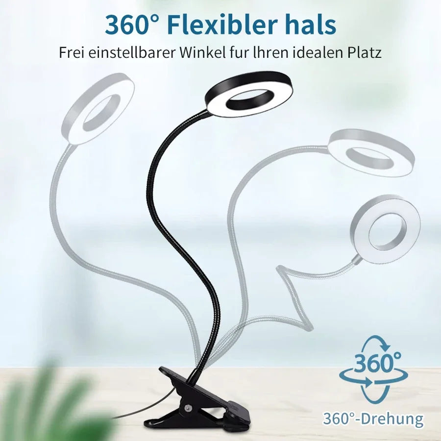 48 LEDs Clip on Desk Lamp 360°Flexible Gooseneck Reading Table Light Eye-Caring USB Clamp Books Night Light Study Read Light