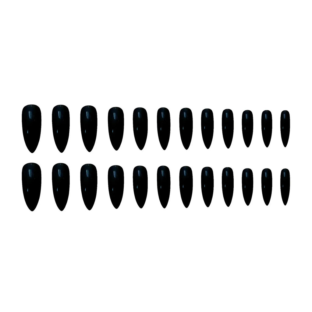 24pcs Black Fake Nails Art Pointed Head Black Resin Press On with Jelly Glue Natural Look for Fingernail DIY Decoration