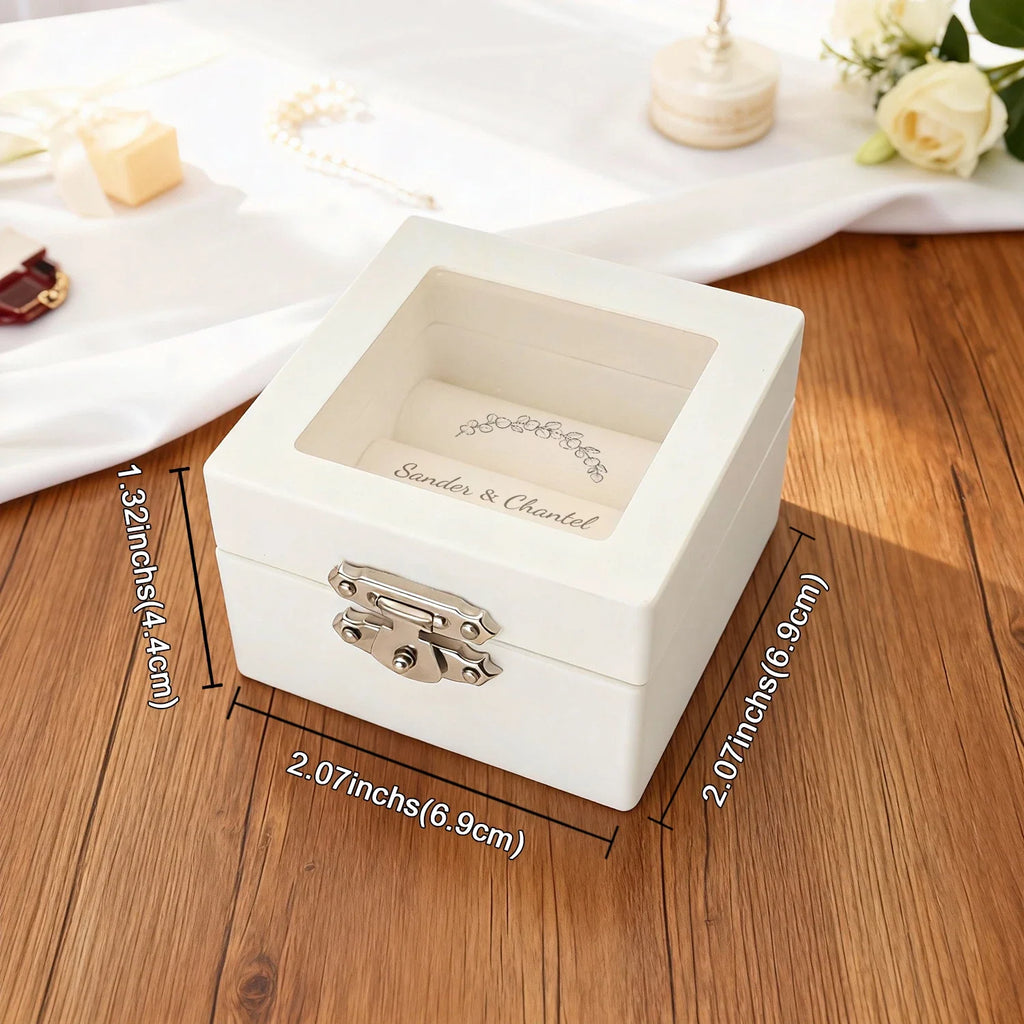 Wedding Ring Box Personalized White Customized Wedding Ring Holder Ceremony Ring Box Custom Name Ring Box
