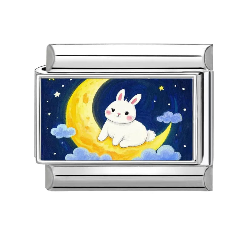 Easter Colorful Rabbits Series Beautiful Flowers Italian Link Fit 9mm Stainless Steel Bracelet Jewelry Making DIY Gift Wholesale