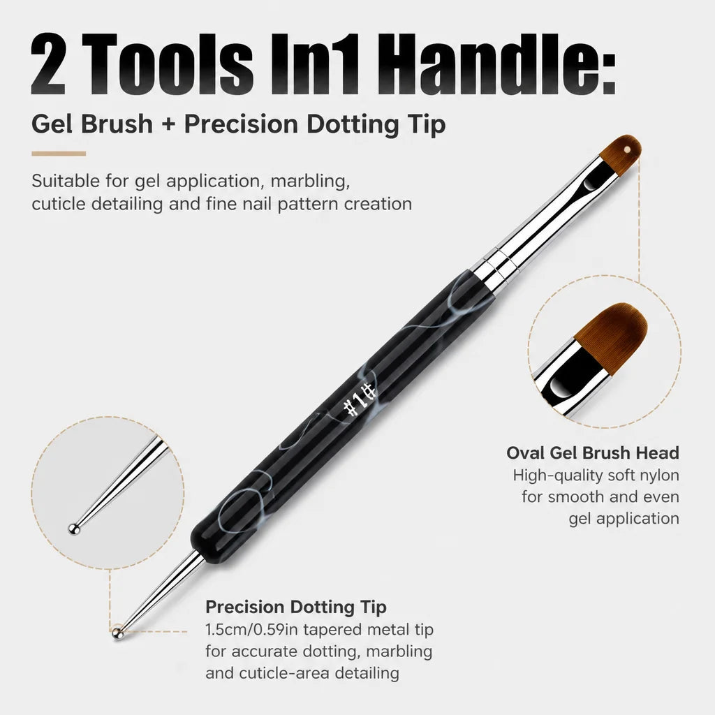 4PCS Dual Ended UV Gel Nail Brushes Set Two Way Poly Gel Builder Brush with Dotting Tool for Nail Extension Manicure DIY