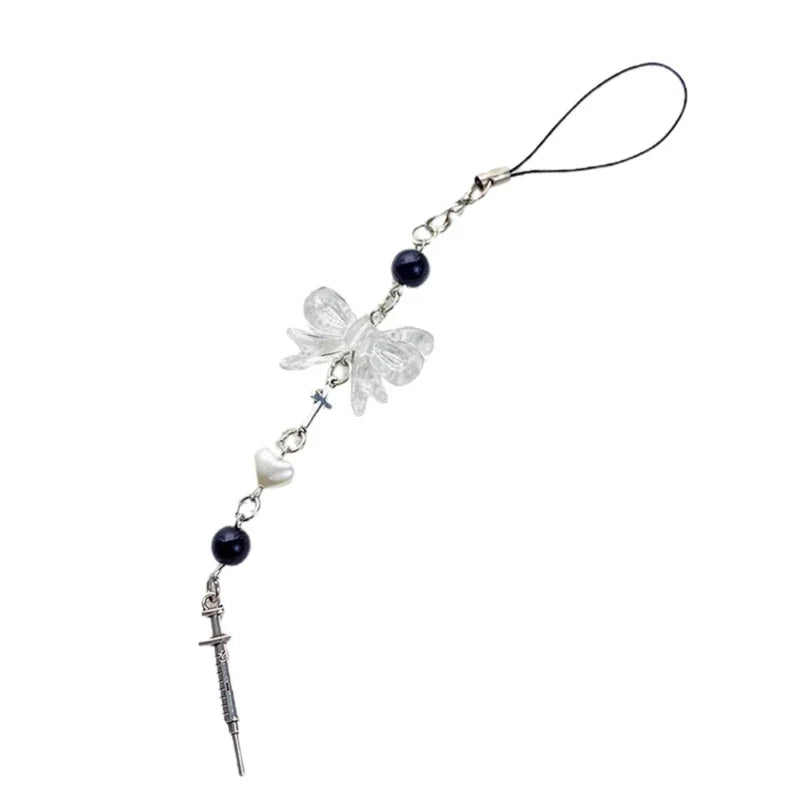 Phone Charm Strap Keychain Kawaii-Cute Crystal Jellyfish Pendant  Phone Chain Bowknot Phone Charm Keycord for  iPhone Camera Bag