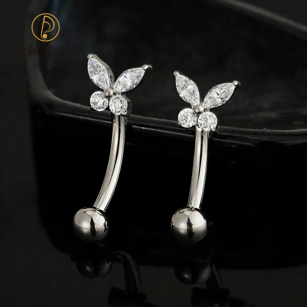 Right Grand ASTM F136 Titanium Tiny Butterfly CZ Curved Barbell Rook Earring 16G Eyebrow Ashley Vertical Labret Piercing Jewelry