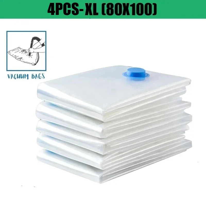 4Pcs Vacuum Storage Bags Vacuum Seal Bag Space Saving Bags for Comforters Clothes Pillow Bedding Blanket Storage or Hand Pump
