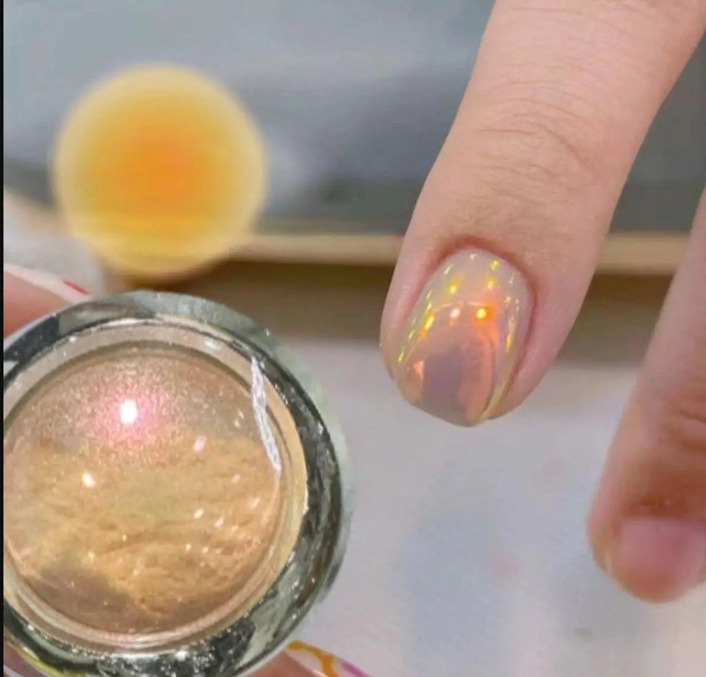 1Jar Aurora Orange Magic Mirror Powder Electroplated Nail Glitter Powder Chameleon Sunset Orange Moonlight Powder Nail Powder