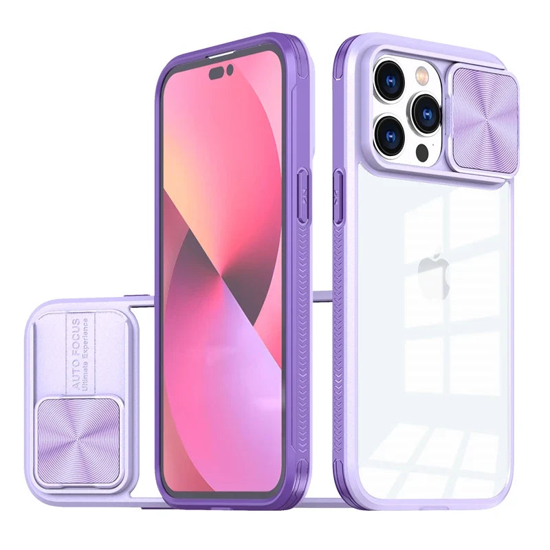 Slide Camera Lens Protection Case For iPhone 15 14 11 12 13 Pro XS Max XR 7 8 Plus SE Soft Bumper Shockproof Clear Hard PC Cover