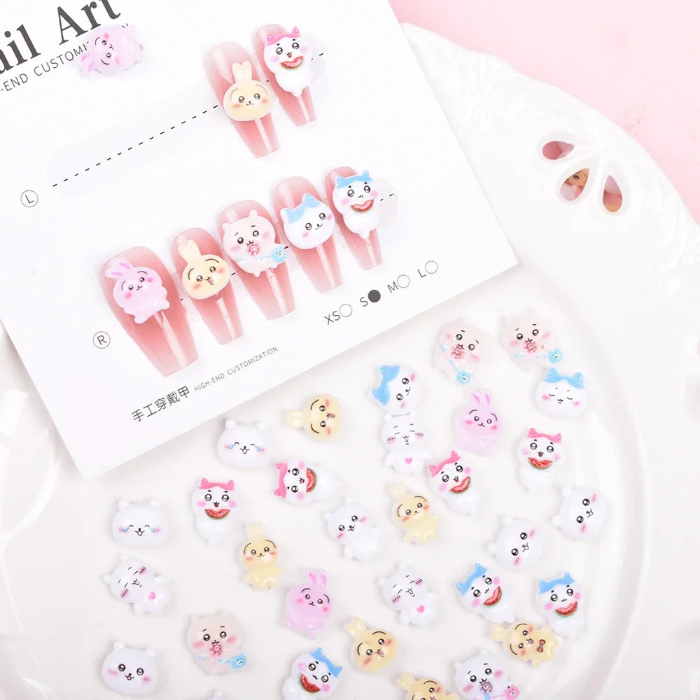 20Pcs Funny Multiple Expression Rabbits Resin Nail Art Charms 3D Cartoon Cute Long Eared Rabbits Nail Decorations DIY Manicure