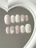 10 Pieces of Short Pink and White Rose Ballet-Style Press-On Nails, Gentle French Style, Featuring 3D Roses, Bows, and Pearls, with Nude Color Contrast and 3D Embossing Techniques, Suitable for Young Girls and Young Women, Id