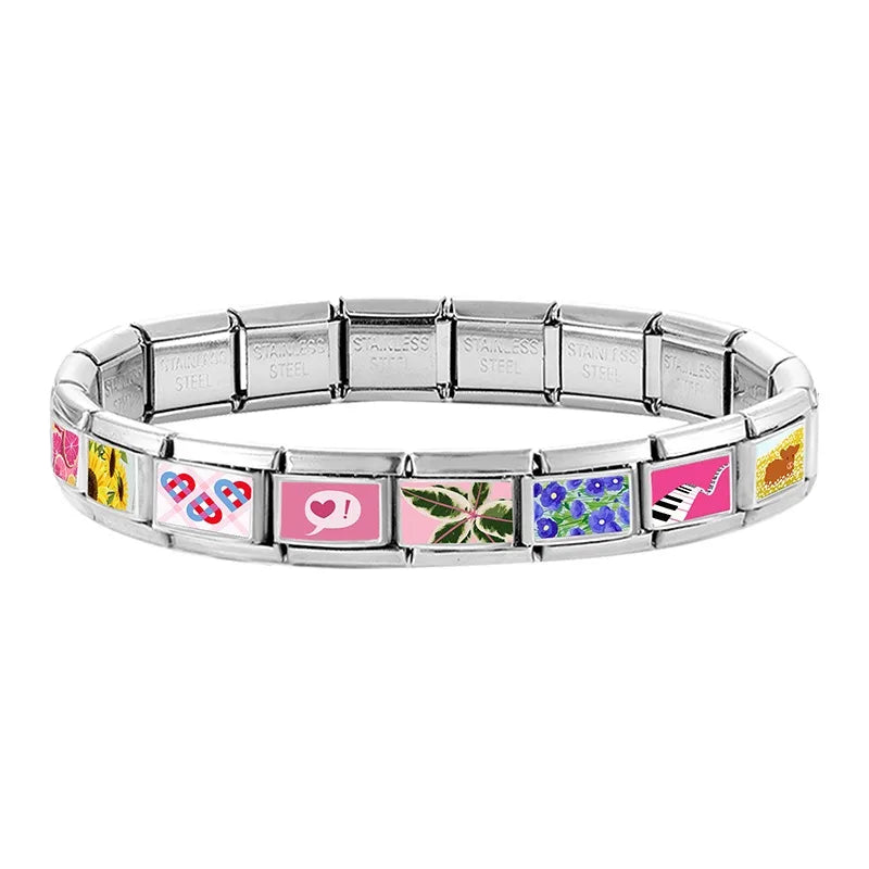 Wholesale 2026 Fashion Cute Cow Flowers Field Fish Bag Charm Italian Links Fit 9mm Bracelet Stainless Steel Making DIY Jewelry