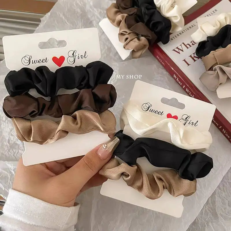 3/5Pcs Elegant Ponytail Holder Rubber Band Elastic Hairband Hair Accessories Silk Satin Scrunchies Women Solid Color Hair Rope