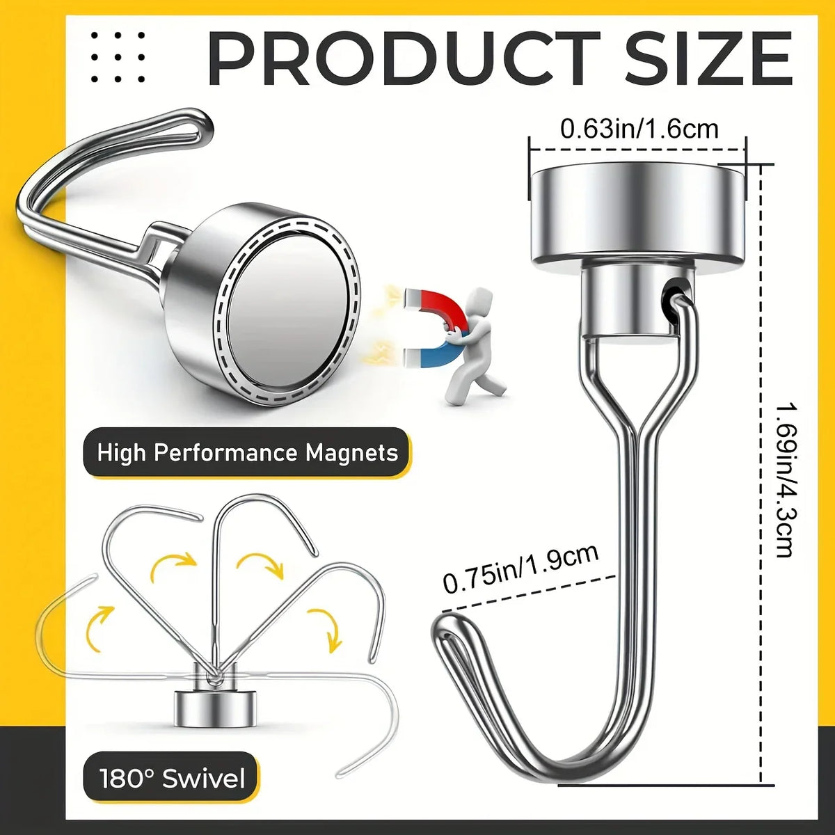 6/12/20pcs Magnetic Hook Heavy Duty Magnet Hook with Swivel Hook for Kitchen, Locker, Refrigerator, Key