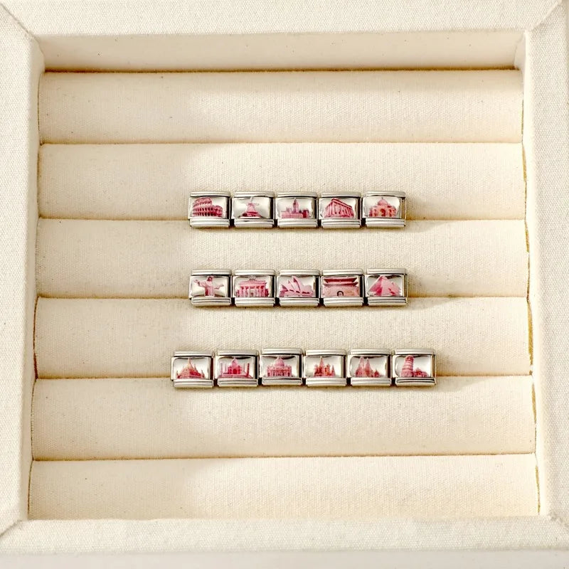 2026 World Scenery Saint Basil's Cathedral St. Peter's Basilica‌ Italian Charm Links Fit 9MM Stainless Steel Bracelet DIY Making
