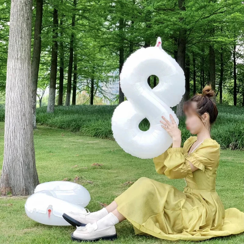 32/40inch White Digital Foil Balloon Large Number 0-9 Helium Balloons Wedding Anniversary First Birthday Party Decoration