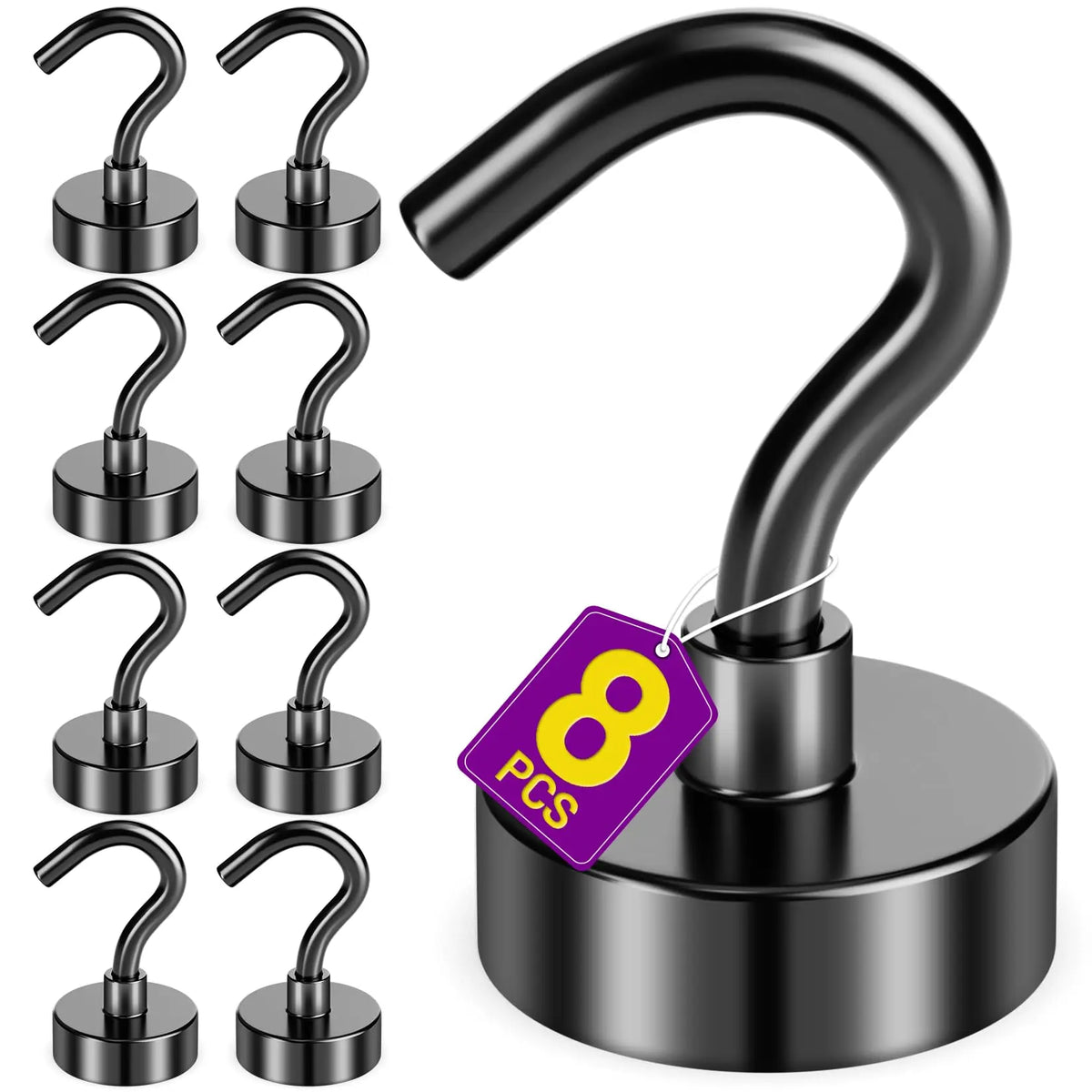 8 Pack Silver 20Lbs+ Heavy Duty Strong Magnet Hooks for Cruise Cabins, Fridge, Kitchen, Classroom, Grill and Home