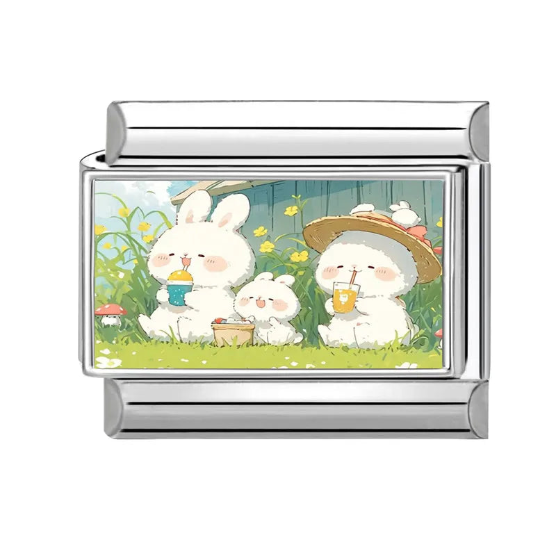 Easter Colorful Rabbits Series Beautiful Flowers Italian Link Fit 9mm Stainless Steel Bracelet Jewelry Making DIY Gift Wholesale