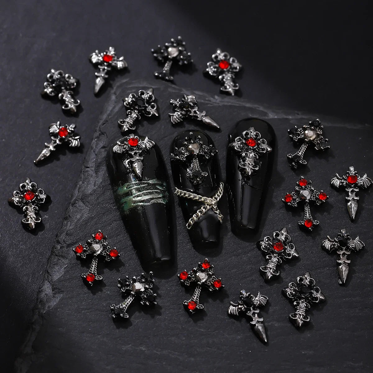 10pcs/pack Punk Style Three-Dimensional Cross Personalized Nail Art Alloy Decoration, Halloween Dark Style Cross DIY Decoration