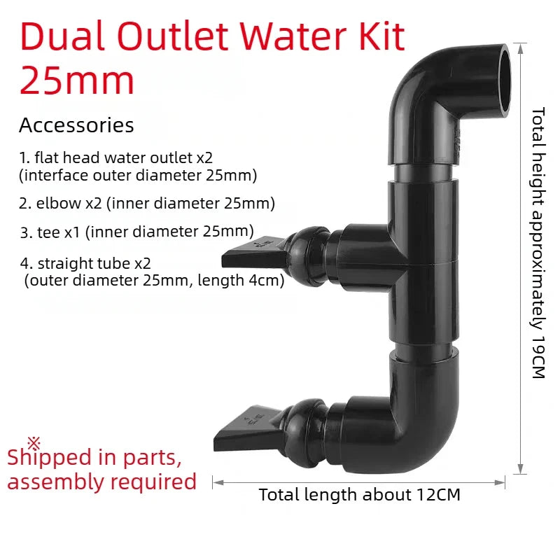 Black Aquarium Duckbill Outlet Dual Water Outlet Kit for Side/Back/Sump Filter & Stream Tank  Adjustable Direction Wave Nozzle