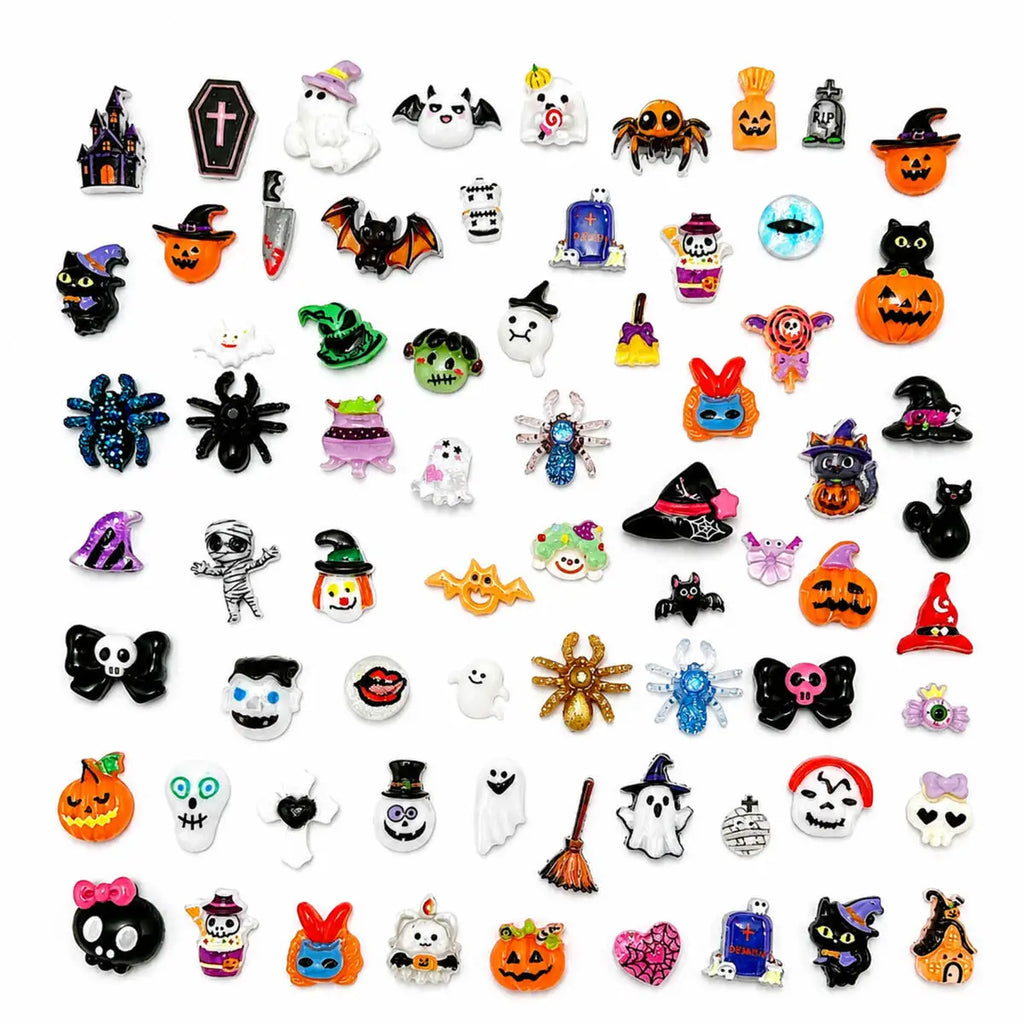 3D Simulated Creative Halloween Series Resin Nail Art Decorations Random Mixed Ghost Pumpkin Tombstone Cat Nail Charms DIY Nails